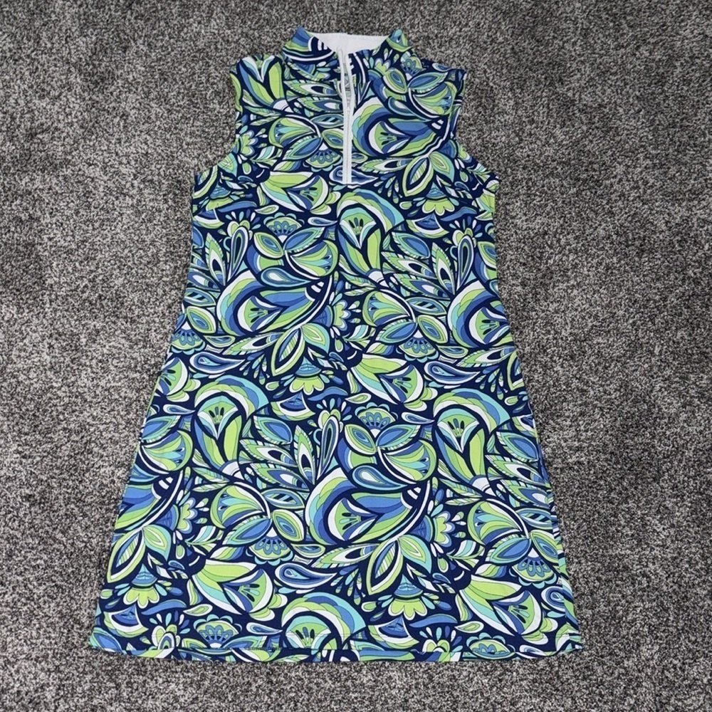 IBKUL JACKIE Green Navy Sleeveless Mock Golf Tennis Dress - Picture 2 of 6